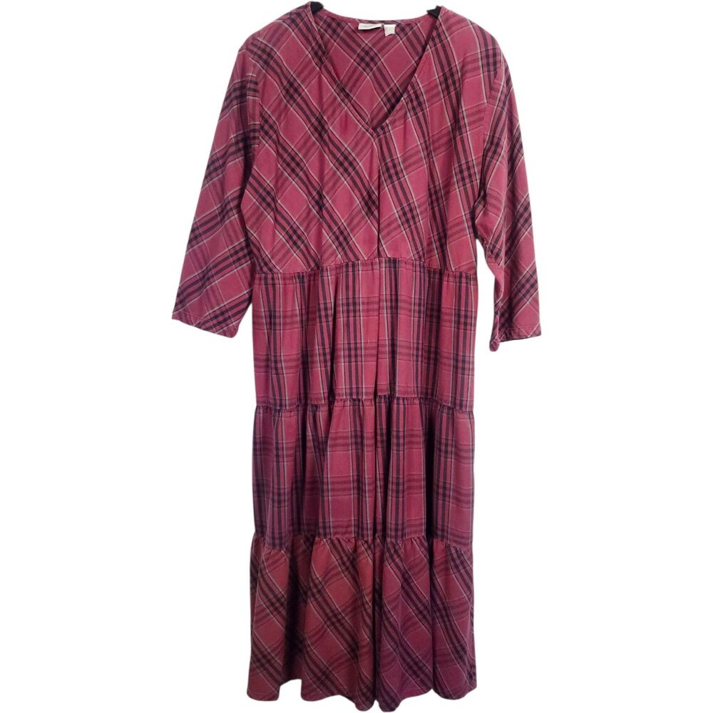 The Vermont Country Store Dress‎ Women Appx X1 Plaid Tiered Boho Lagenlook  READ